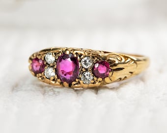 Vintage Victorian Style Garnet Diamond Ring, 9ct Yellow Gold, Size O