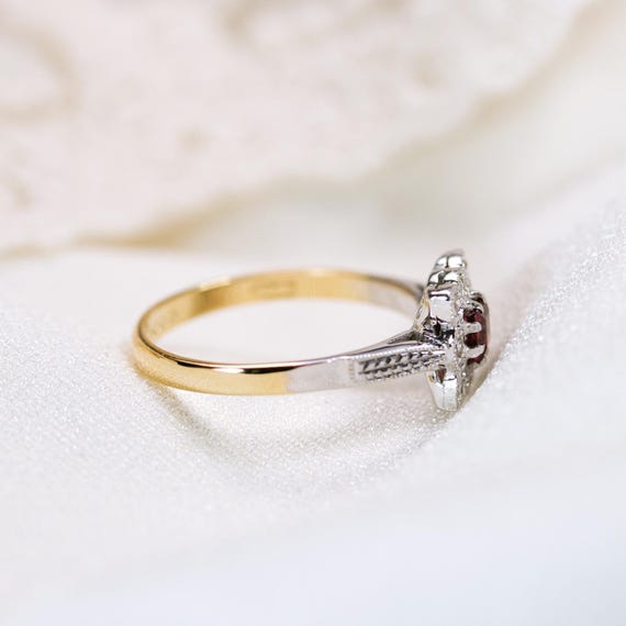 Vintage Ruby & Diamond Cluster Ring Size O.5 - 18… - image 2