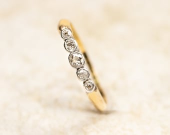 Vintage 18 Carat Yellow Gold &  Platinum Diamond Five Stone Hallmarked 1918 Ring Size O - Antique Edwardian Style Engagement Ring