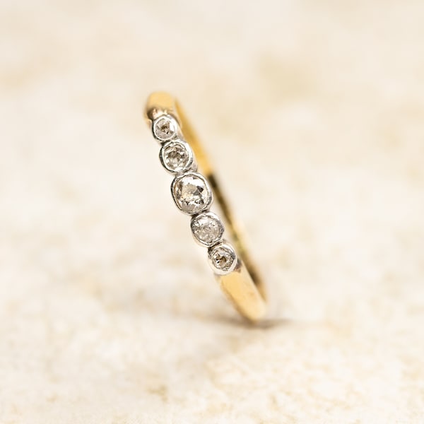 Vintage 18 Carat Yellow Gold &  Platinum Diamond Five Stone Hallmarked 1918 Ring Size O - Antique Edwardian Style Engagement Ring