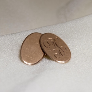 Authentic Edwardian 9k Rose Gold Vintage Round Oval Engraved Cufflinks From 1909, Heirloom or Anniversary Gift, Perfect Fathers day Present