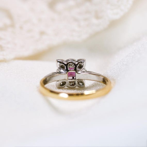 Vintage Ruby & Diamond Cluster Ring Size O.5 - 18… - image 3