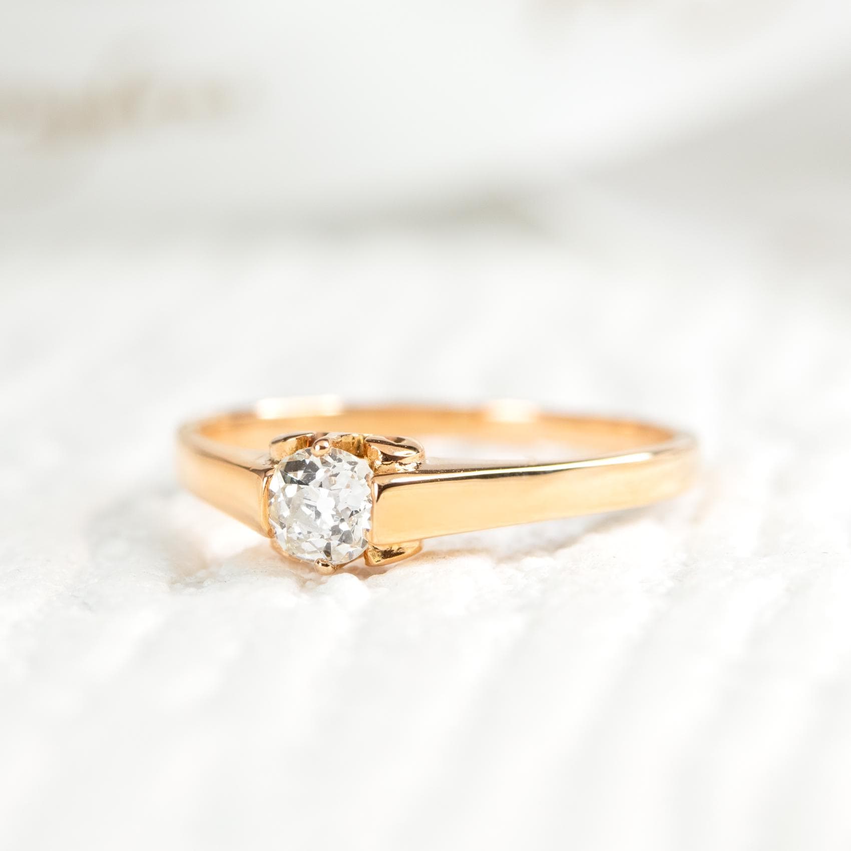 Antique 1880's Victorian Rose Gold Single Diamond Solitaire Ring Size M.5 - 18k Rose Gold Perfect Minimalist Engagement / Promise Ring