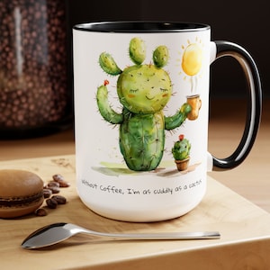 Whimsical Cute Cactus Coffee Mug - 15 oz, Artistic Everyday Mug, Perfect Gift for Cactus Lovers