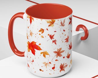 Fall Leaves Pattern Ceramic Mug - 15oz Autumn Coffee Cup