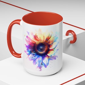 Sunflower Floral Pattern Ceramic Coffee Mug 15oz - Wonderous Design, Perfect Gift Idea for Coffee Lovers