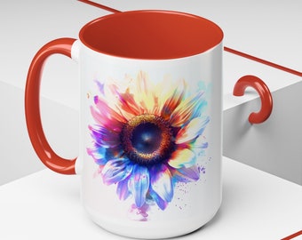 Sunflower Floral Ceramic Coffee Mug - Wonderous Design, 15oz