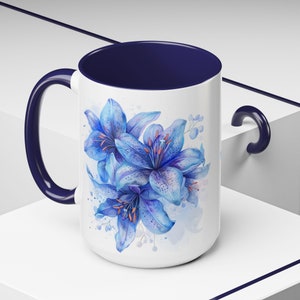 Wonderous Lilly Floral Ceramic Coffee Mug 15oz - Beautiful Flower Pattern, Large Tea Cup, Gift for Her, Dishwasher Safe