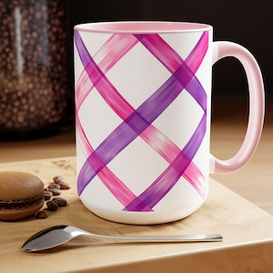 Perfect Stripe Purple and Pink Coffee Mug - Cute Ceramic Cup for Home & Office, Gift for Coffee Lovers