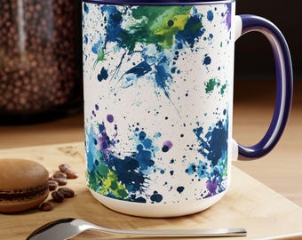 Handmålad keramisk kaffemugg – färgglad konst, 45 cl