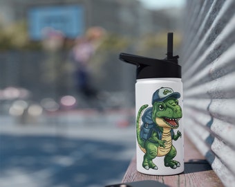 Botella de agua infantil de acero inoxidable personalizada con el T-Rex
