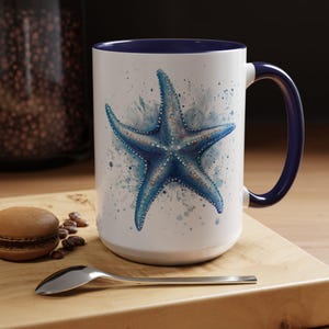 Wonderous Artistic Coastal Ocean Starfish Pattern Coffee Mug - 15 oz Ceramic Ocean Inspired Cup for Beach Lovers