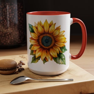Sunflower Coffee Mug: 15oz Ceramic Cup for Flower Lovers