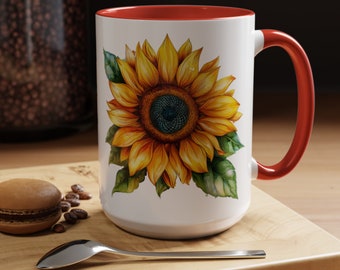 Sunflower Coffee Mug: 15oz Ceramic Cup for Flower Lovers