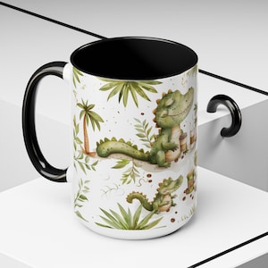 Whimsical Cute Baby Alligator Coffee Mug 15oz - Artistic Everyday Mug, Perfect Gift for Alligator Lovers & Animal Enthusiasts