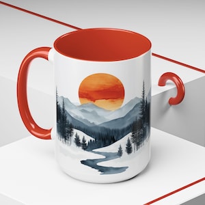 Snowy Mountain Coffee Mug: Artistic Winter Landscape, 15oz Ceramic