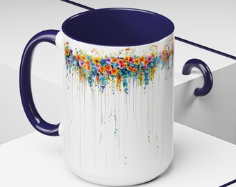 Handcrafted Floral Coffee Mug: Artistic Ceramic Design, 15 Oz