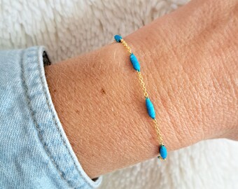 Minimalist turquoise blue adjustable stainless steel bracelet