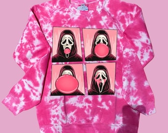 Ghost Bubblegum Tie Dye Crewneck, Funny Horror Sweatshirt, Summerween Sweatshirt
