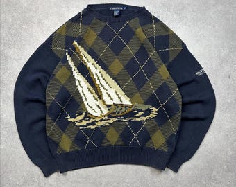 Maglione lavorato a maglia vintage Nautica Cup, taglia S – stile nautico oversize