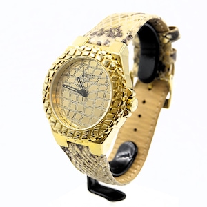 Reloj GUESS para mujer de gran tamaño chapado en oro con correa estilo serpiente - original - Diseñador - Hecho en Japón - Funcionando - Excelente estado