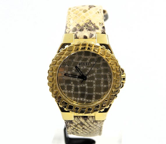 Guess ladies gold tone reptile snake print leather watch NEW BATTERY Guess ladies gold tone reptile snake print leather watch NEW  main image 4