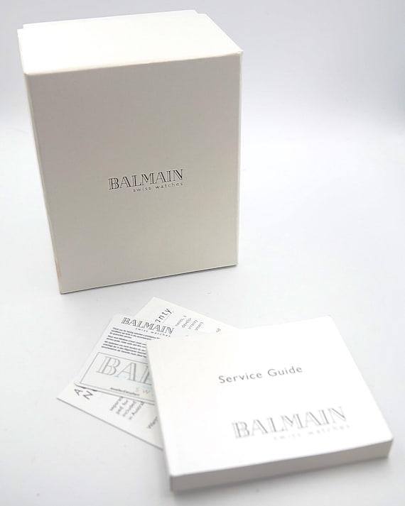 Balmain White-Silver Watch Box with Logo PIERRE BALMAIN PARIS Ladies Tank Jeweled Bezel Full Set Box  main image 4