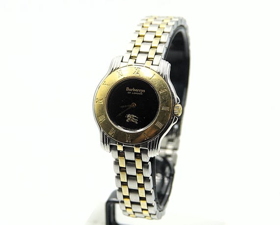 BURBERRY LONDON LADIES Black Dial Watch Two Tone Gold 