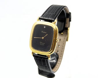 Vintage Seiko Gold Plated 1400 5790 Black Dial Lady Quartz Watch