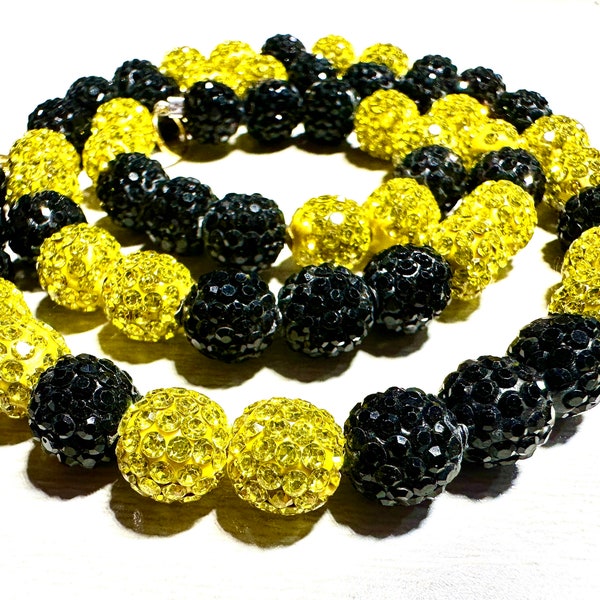 BLACK & YELLOW Sparkly Bead Necklace | Softball Bling | Rhinestone Sparkle Necklace | Team Colors | Sports Gifts
