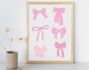 Cute pink bows aesthetic wall decor, wall print, pink, aesthetic, soft girl, decor, prints, digital print, bows, girly