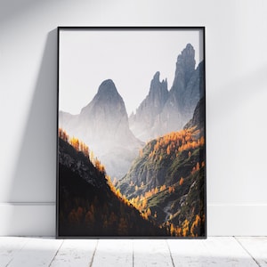 Dolomiten Print | Berg Poster Herbst | Drei Zinnen Poster | Fischleintal Sexten | Südtirol Poster | Lärchen Herbst | Alpen Print