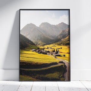 Graubünden Davos Sertig Print | Swiss Alps Village, Postbus Photo Print, Sertig Dörfli, Original Mountain Photo Art Poster