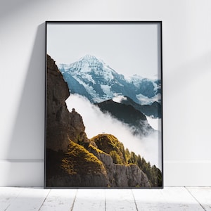 Swiss Alps Print | Mountain Peak Monch and Jungfraujoch Poster | Travel Hiking | Swiss Mountain | Interlaken & Grindelwald