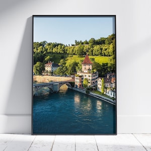 Impresión del casco antiguo de Berna | Póster del Puente de Berna, Rosaleda, Puente de Untertorbrücke, Aare Bern, ciudad suiza, impresión fotográfica de recuerdos de viaje