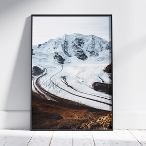 Impressão Glaciar Piz Palü | Picos de montanhas suíças com geleira Pers em Pontresina, Graubünden | Pôster fotográfico da montanha suíça