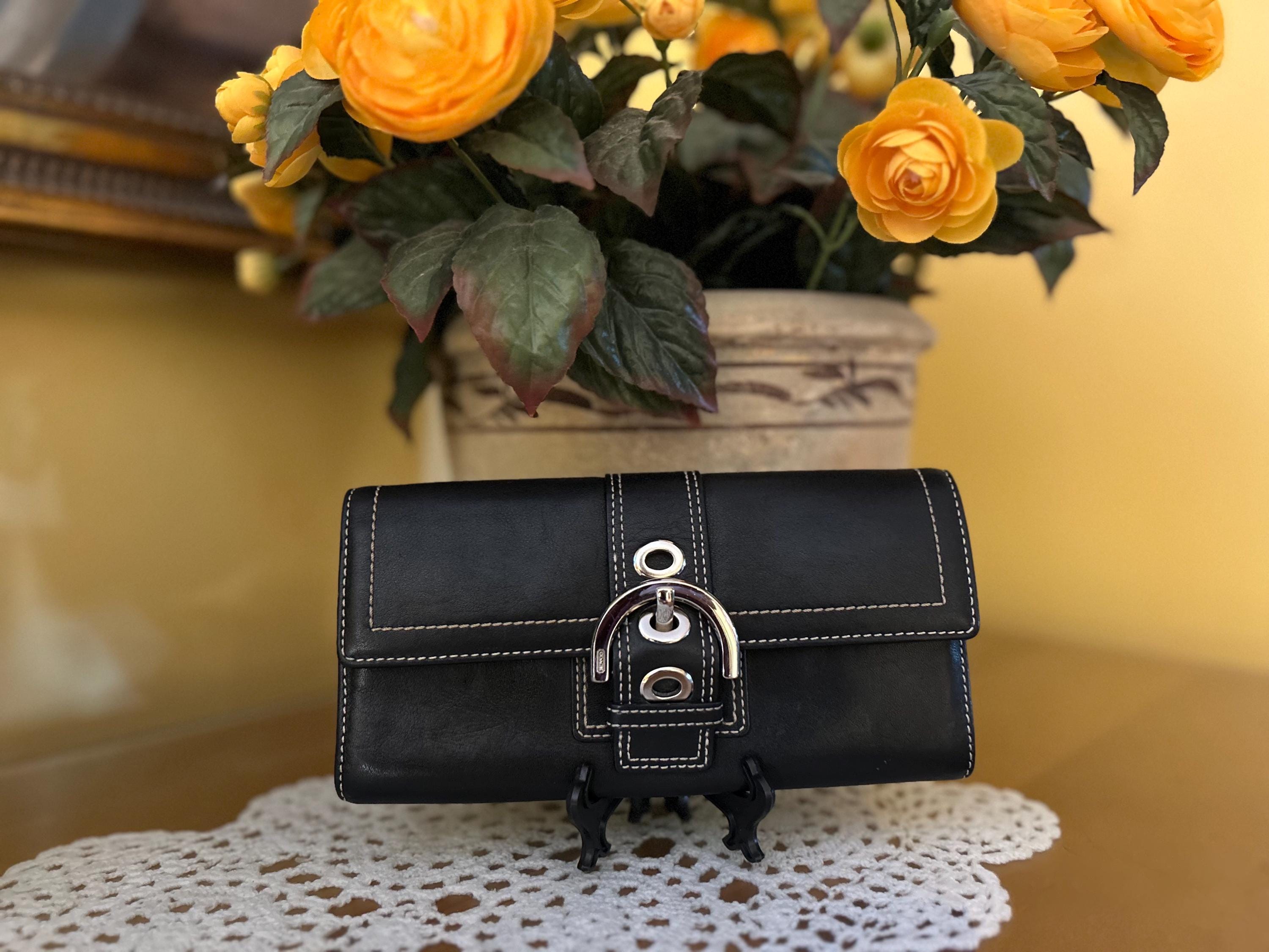 Vintage Coach Soho Black Leather Buckle Bag & Matching Wallet Set