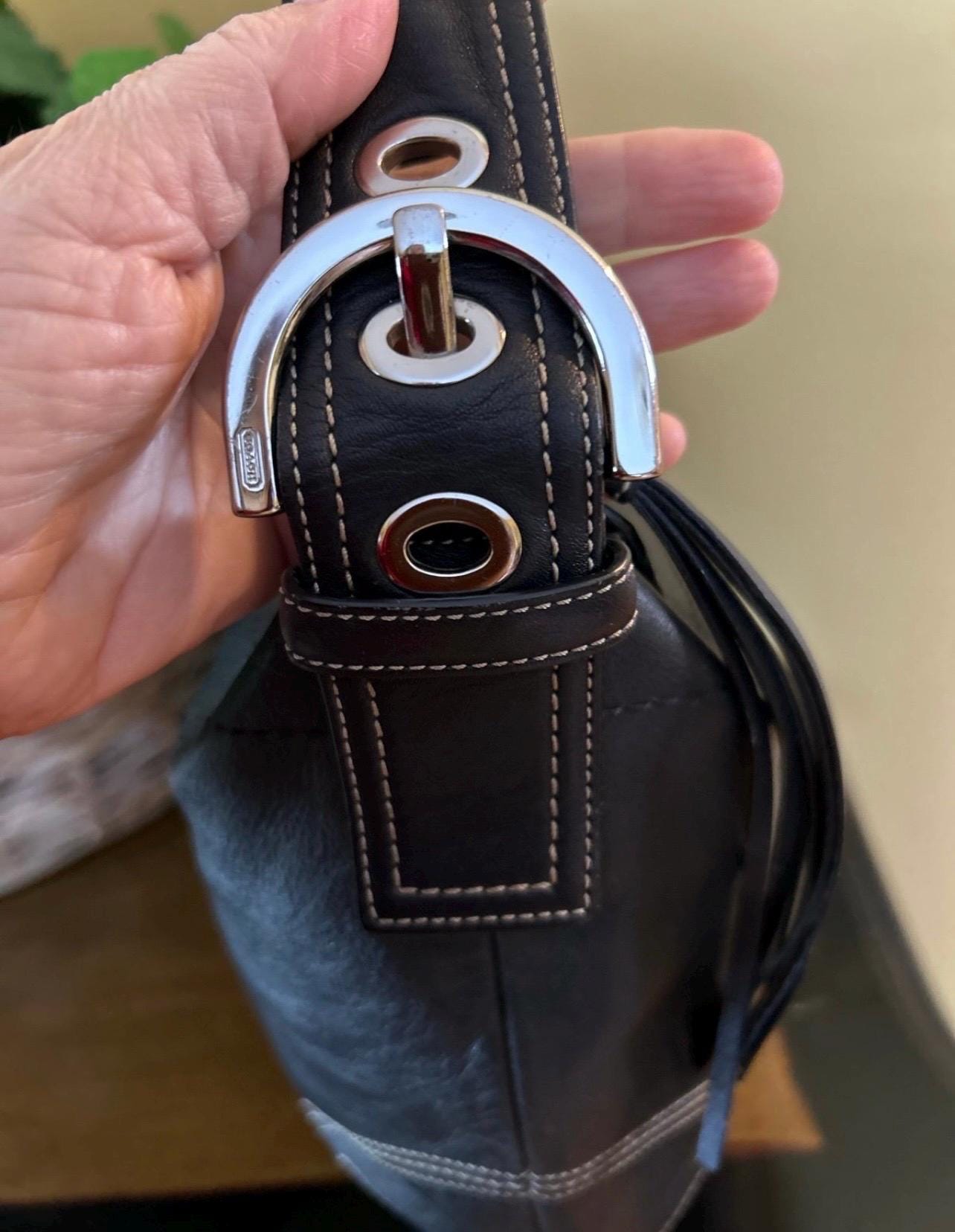 Vintage Coach Soho Black Leather Buckle Bag & Matching Wallet Set