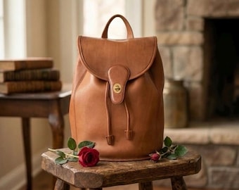 Vintage Coach British Tan Leather Classic Backpack Rucksack 9943 Made in USA