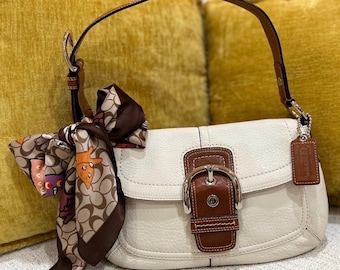 Vintage Y2K Coach Soho White Leather Shoulder Bag, Limited Edition Creatures Scarf