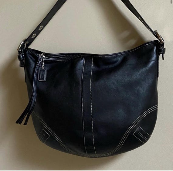 Vintage, Coach Soho Hobo Black Leather Shoulder Bag, F05D