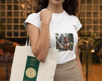 Mayan Amulet Classic Tote Bag, 100% Cotton Reusable Boho Shoulder Bag