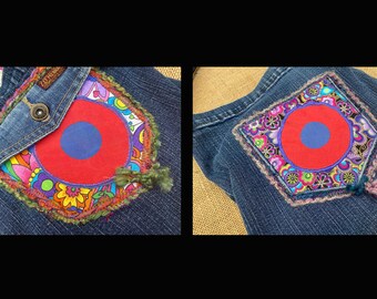 2-sided OOAK hand made Phish jeans pocket purse denim Fishman donut hippie bag Trey charm