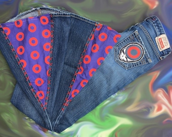 SEND ME YOUR jeans! Custom made for you.  Fishman bell bottoms  Stealie jeans Phish hippie Deadstock bell bottoms