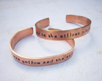 Scarlet Begonias copper cuff bracelets hand-stamped copper Deadstock Deadhead gift