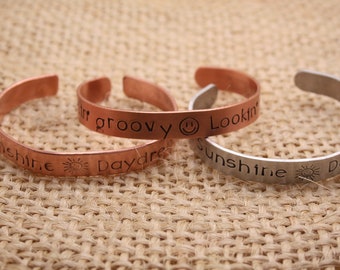 Grateful Lyrics cuff / hand-stamped hippie jewelry / Dead jewelry / Born Cross Eyed / Sunshine Daydream / Scarlet Begonias