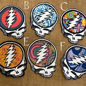 6" Steal Your Face cotton denim patch, Phish donut stealie, Fishman circle patch, Grateful Dead, Phish patch, Sew-on patches 207A