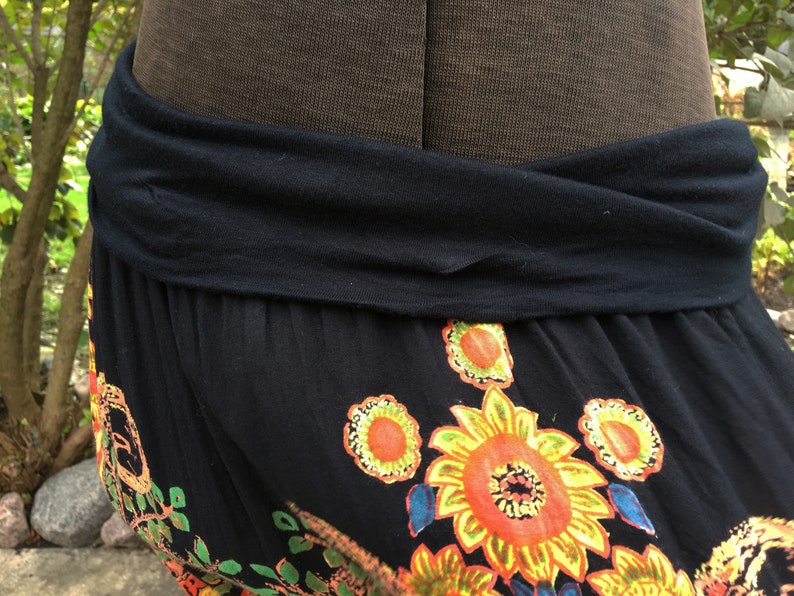 Large Angie fold over hippie boho rayon India print skirt