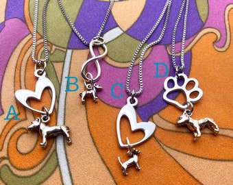 Pit bull Chihuahua necklace sterling 925 with pewter on stainless steel chain, dog lover's necklace