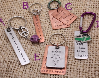 Grateful Lyrics keychain / hand-stamped hippie key ring / Dead lyrics key chain / The Other One / Truckin' / Run for the Roses /